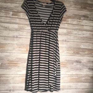 Love Rocks Black, Gray striped faux wrap Dress